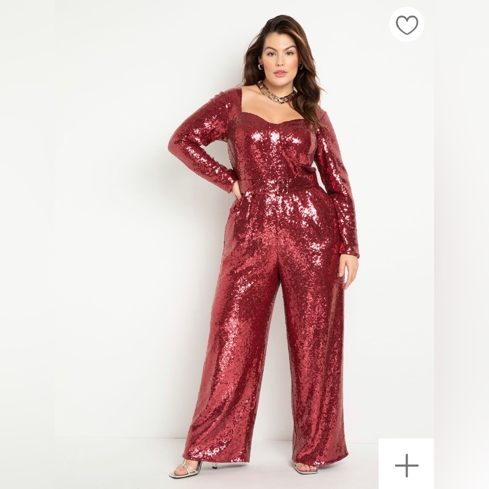 Eloquii Red Belted Sequined Jumpsuit 16